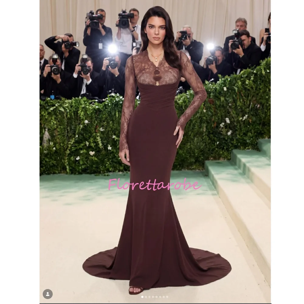 Soft Jersey V-Neck Evening Dress Mermaid Sweep Train Prom Dresses Delicate Lace Long Sleeves Customized Party Gowns
Soft Jersey V-Neck Evening Dress Mermaid Sweep Train Prom Dresses Delicate Lace Long Sleeves Customized Party Gowns