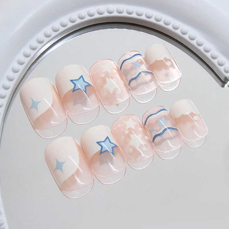 24pcs White & Blue Star Press-On Nails - Ocean Wave Lines on Milky White Base Medium Square False Nails
24pcs White & Blue Star Press-On Nails - Ocean Wave Lines on Milky White Base Medium Square False Nails