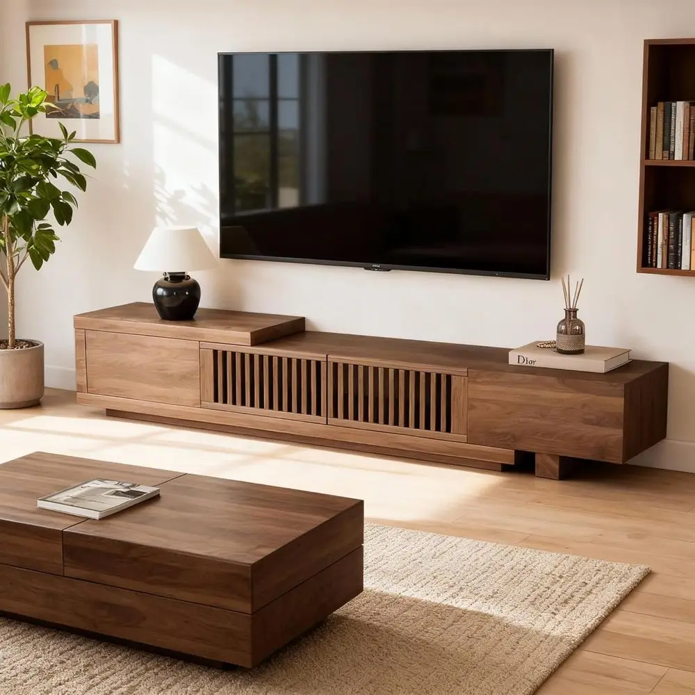Walnut Media Stand with 2 Shelves and 2 Cabinets, Fits TVs up to 100 for Living or Bedroom
Walnut Media Stand with 2 Shelves and 2 Cabinets, Fits TVs up to 100 for Living or Bedroom