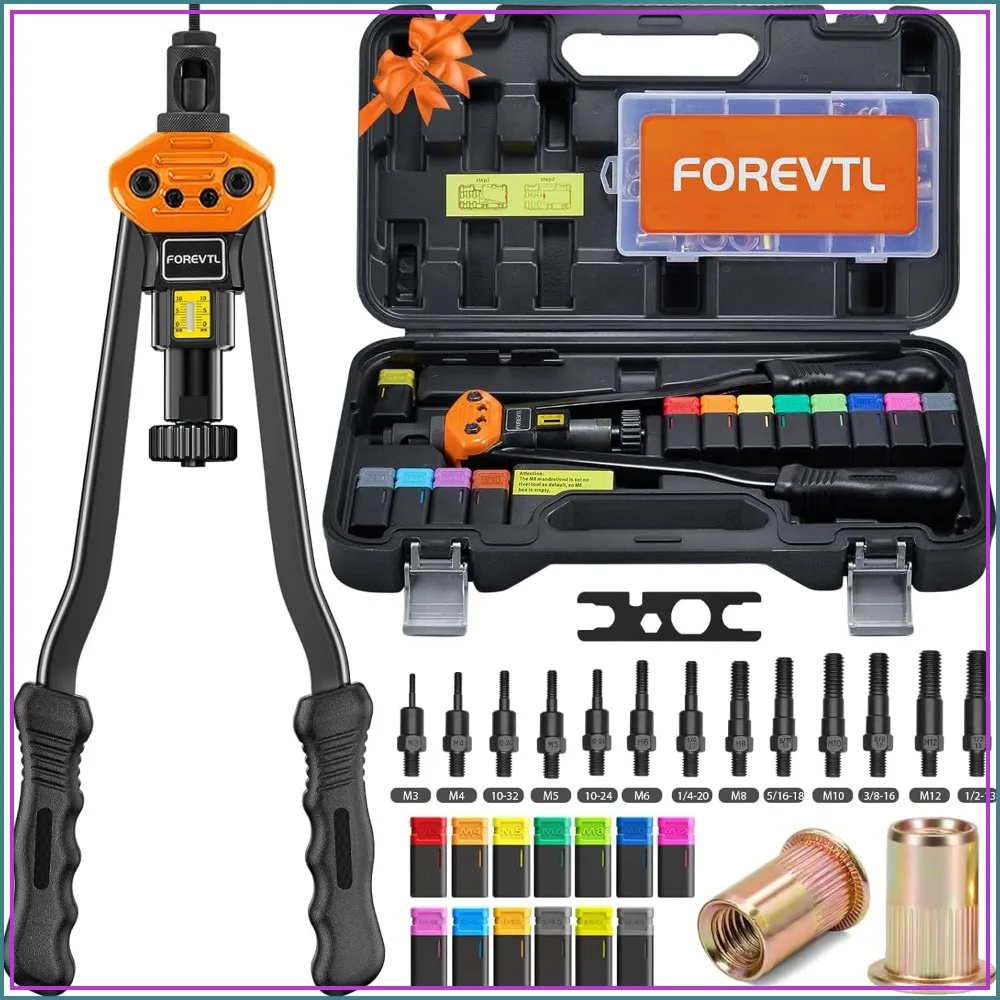 16-Inch Rivet Nut Tool Kit with 150Pcs Rivnuts, Metric & SAE Mandrels for DIY & Auto Repairs
16-Inch Rivet Nut Tool Kit with 150Pcs Rivnuts, Metric & SAE Mandrels for DIY & Auto Repairs