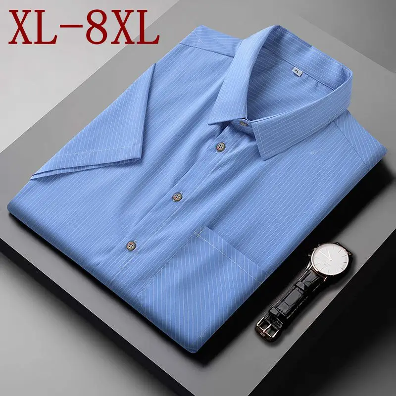 8XL 7XL 6XL 2026 New Summer High Quality Business Striped Shirt Man Casual Loose Mens Shirts Skin Friendly Loose chemises hommes
8XL 7XL 6XL 2026 New Summer High Quality Business Striped Shirt Man Casual Loose Mens Shirts Skin Friendly Loose chemises hommes