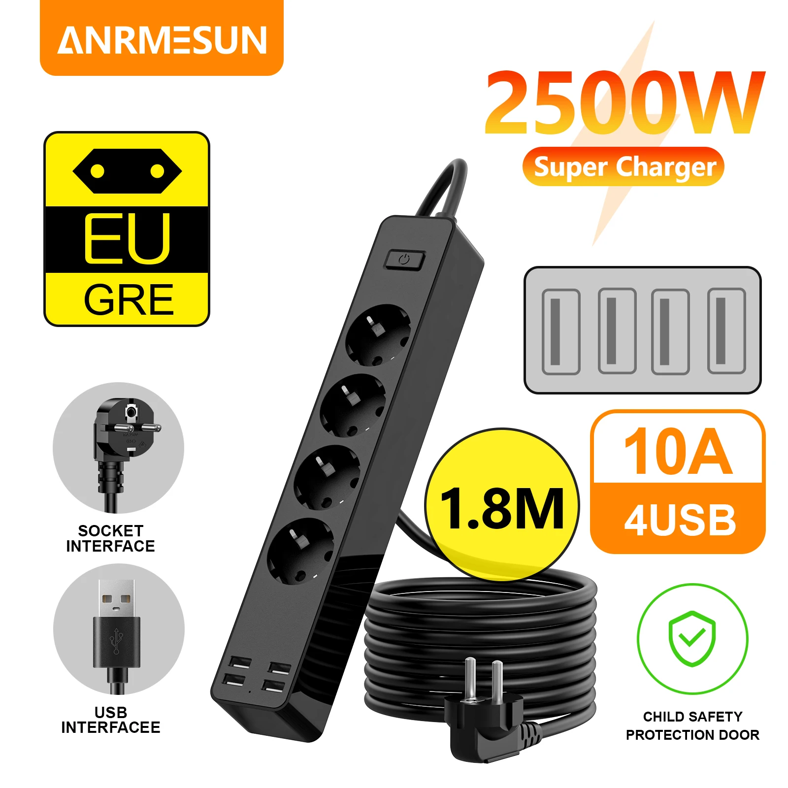 2500W EU Plug AC Outlet multi-port Power Strip 1.8m Extension Cord Electrical Socket Network Filter With USB Ports Fast Charging
2500W EU Plug AC Outlet multi-port Power Strip 1.8m Extension Cord Electrical Socket Network Filter With USB Ports Fast Charging