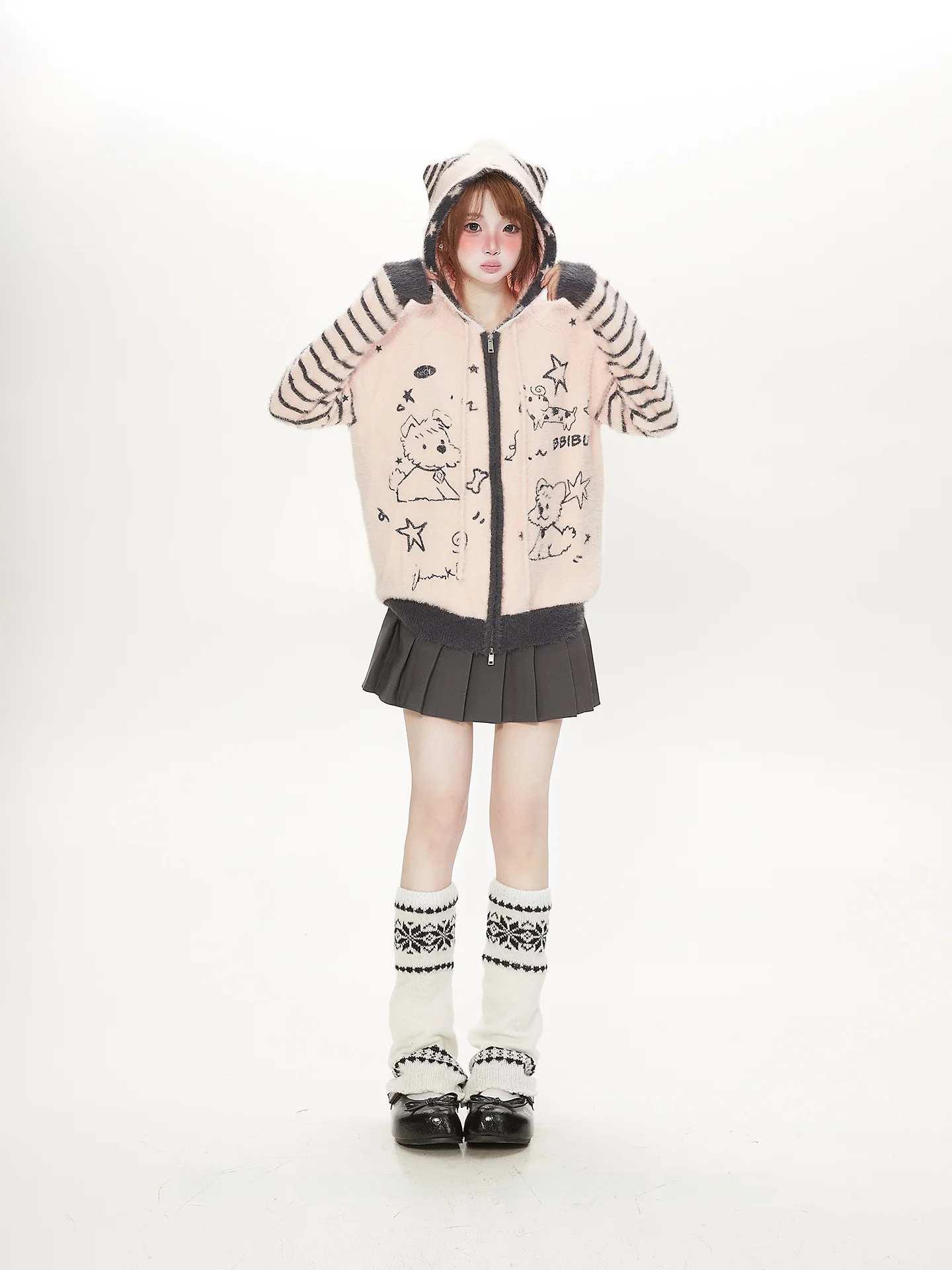 Cute Sweet Girl Soft Plu Ear Pink Dopane Knitwear Jaet Women Spring Autumn New Stripe Splicing Open Cardigan
Cute Sweet Girl Soft Plu Ear Pink Dopane Knitwear Jaet Women Spring Autumn New Stripe Splicing Open Cardigan