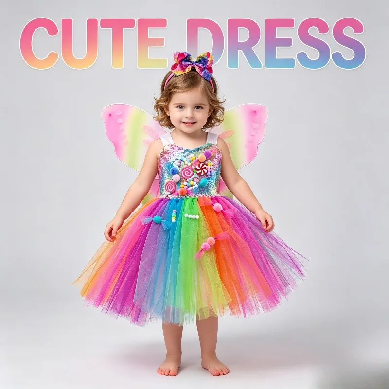 Rainbow Sequin Princess Dress Shiny Tulle Tutu Gown for Performance Party Holiday Festival Stage Wear Elegant Fluffy Mesh Dress
Rainbow Sequin Princess Dress Shiny Tulle Tutu Gown for Performance Party Holiday Festival Stage Wear Elegant Fluffy Mesh Dress