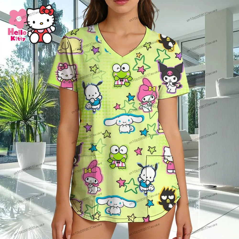 Hello Kitty Shirts Sanrio Summer Women's Nurse Uniform T-shirt Pocket V Neck Short Sleeve 2026 New Kawaii Lovely Tees Leisure
Hello Kitty Shirts Sanrio Summer Women's Nurse Uniform T-shirt Pocket V Neck Short Sleeve 2026 New Kawaii Lovely Tees Leisure