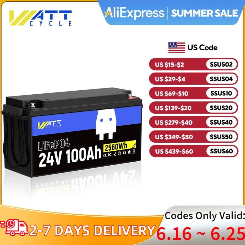 Wattcycle LiFePO4 Литиевая батарея 24 В 100 Ач Встроенный 100 А BMS Портативный 2560 Втч Для автофургонов, морских применений, автономного использования
Wattcycle LiFePO4 Литиевая батарея 24 В 100 Ач Встроенный 100 А BMS Портативный 2560 Втч Для автофургонов, морских применений, автономного использования