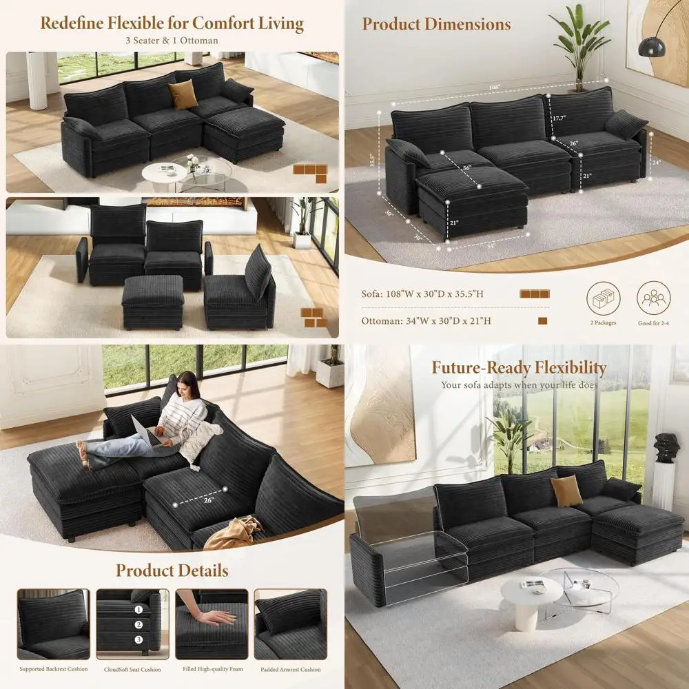 Gray Deep Seat L-Shaped Sectional Sofa with Movable Ottoman for Living and Bedroom
Gray Deep Seat L-Shaped Sectional Sofa with Movable Ottoman for Living and Bedroom