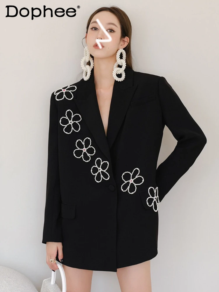 Retro Beaded Flower Loose Coat Blazer Women 2024 Spring and Autumn Leisure All-Match Pearl Diamond Black Suit Jacket Female
Retro Beaded Flower Loose Coat Blazer Women 2024 Spring and Autumn Leisure All-Match Pearl Diamond Black Suit Jacket Female
