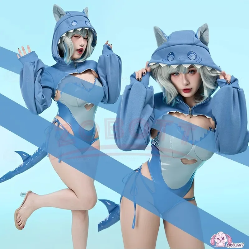 Women Cute Lingerie Set Kawaii Cat Shark Cutout Bodysuit with Crop Hoodie and Tail Cosplay Costume Halloween Sexy Jumpsuit
Women Cute Lingerie Set Kawaii Cat Shark Cutout Bodysuit with Crop Hoodie and Tail Cosplay Costume Halloween Sexy Jumpsuit