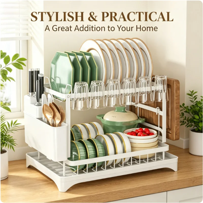 Space Saving 2-Tier Rust Resistant Metal Dish Drainer With Drain Tray Easy Install Kitchen Counter Storage Organizer
Space Saving 2-Tier Rust Resistant Metal Dish Drainer With Drain Tray Easy Install Kitchen Counter Storage Organizer