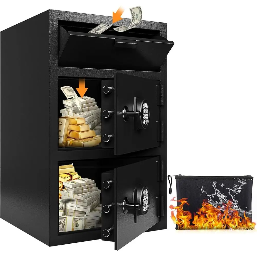 Heavy Duty Double Door Safe Deposit Drop Box with Lock and Slot for Business Use