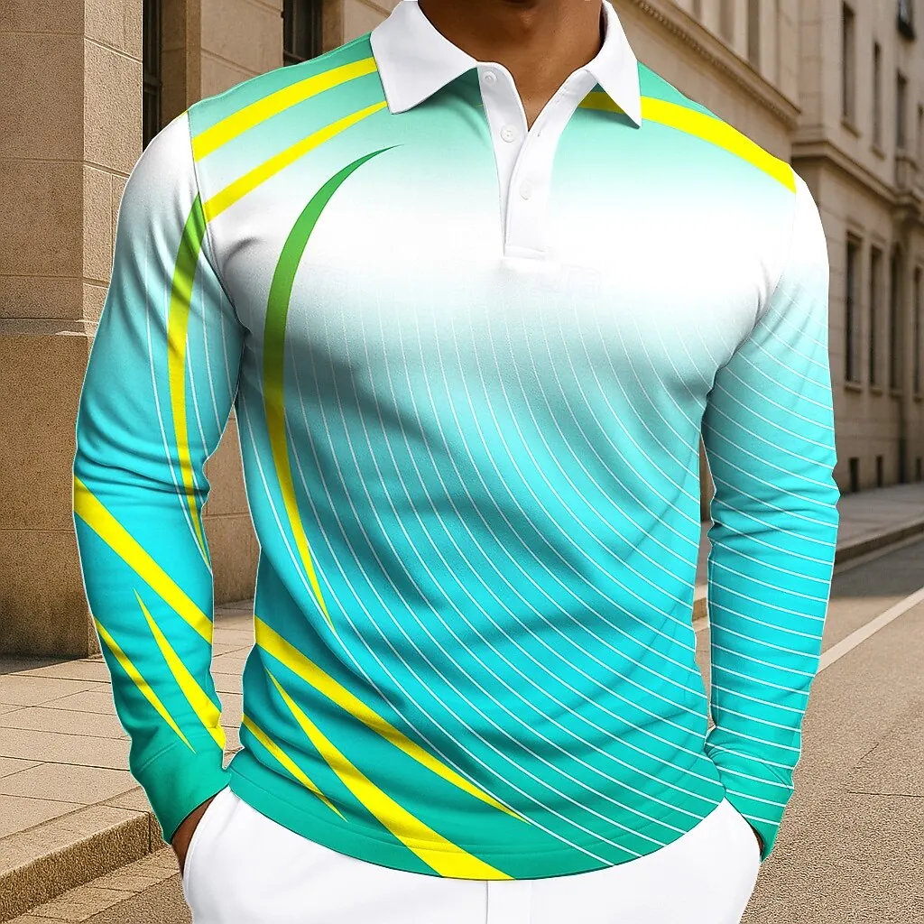 3D Printed Gradient Colorful Stripe Graphic Polo Shirts Fashion Casual Button Lapel Top Autumn Golf Long Sleeve Pullover For Men
3D Printed Gradient Colorful Stripe Graphic Polo Shirts Fashion Casual Button Lapel Top Autumn Golf Long Sleeve Pullover For Men