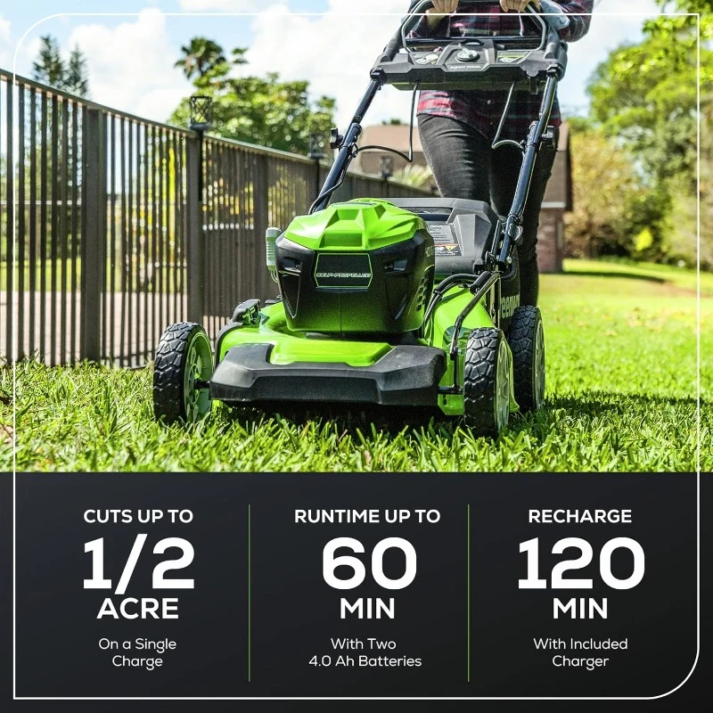 21-дюймовая бесщеточная аккумуляторная газонокосилка (Smart Pace/самоходная) (75+ совместимых инструментов), (2 аккумулятора емкостью 4,0 Ач и зарядное устройство в комплекте
21-дюймовая бесщеточная аккумуляторная газонокосилка (Smart Pace/самоходная) (75+ совместимых инструментов), (2 аккумулятора емкостью 4,0 Ач и зарядное устройство в комплекте