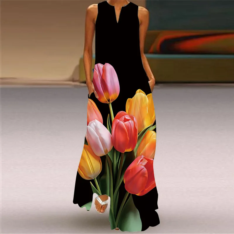 Fashionable Long Dresses For Women's 2024 New Summer Women's Sleeveless V-neck Floral Print Sexy Big Swing Maxi Dress
Fashionable Long Dresses For Women's 2024 New Summer Women's Sleeveless V-neck Floral Print Sexy Big Swing Maxi Dress