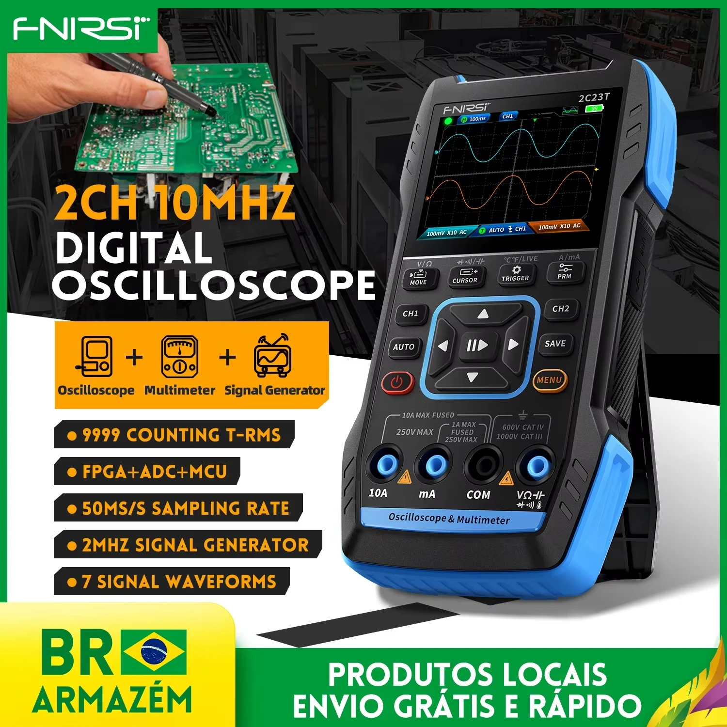 FNIRSI 2C23T 2C53T Upgrade 50MHz Handheld Digital Oscilloscope Multimeter Signal Generator 3 in 1 Dual Channel Automotive Tools
FNIRSI 2C23T 2C53T Upgrade 50MHz Handheld Digital Oscilloscope Multimeter Signal Generator 3 in 1 Dual Channel Automotive Tools