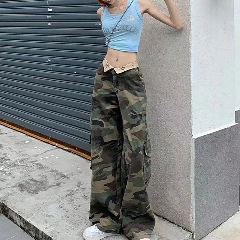 Girls High street Wide Leg Pants Woman American Style Retro Flared Collar Design Camouflage Jeans Lady New Loose Denim Trousers
Girls High street Wide Leg Pants Woman American Style Retro Flared Collar Design Camouflage Jeans Lady New Loose Denim Trousers
