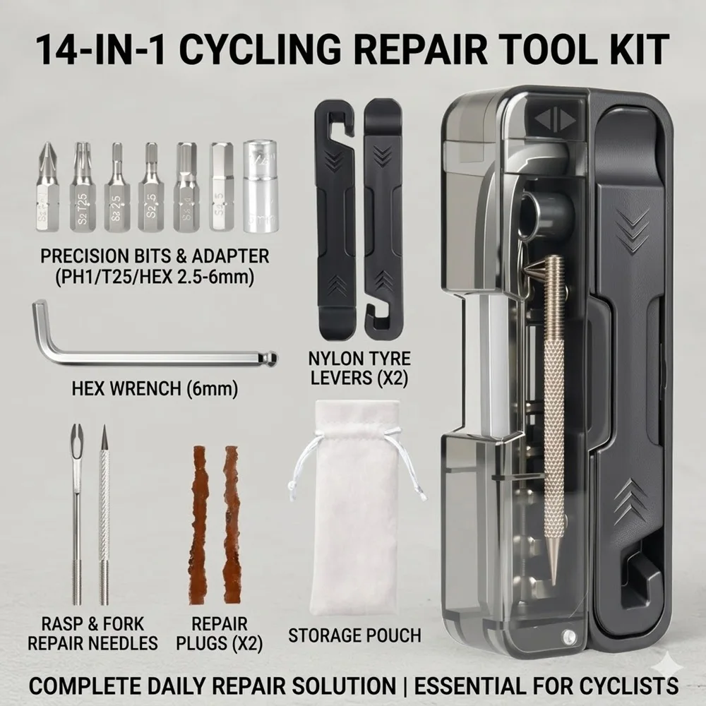 TEKY 14-in-1 Portable Bike Repair Tool Kit Flip Cover Cycling Multi-Tool Hex Bits Wrench Tubeless Tire Repair MTB Road Bicycle
TEKY 14-in-1 Portable Bike Repair Tool Kit Flip Cover Cycling Multi-Tool Hex Bits Wrench Tubeless Tire Repair MTB Road Bicycle