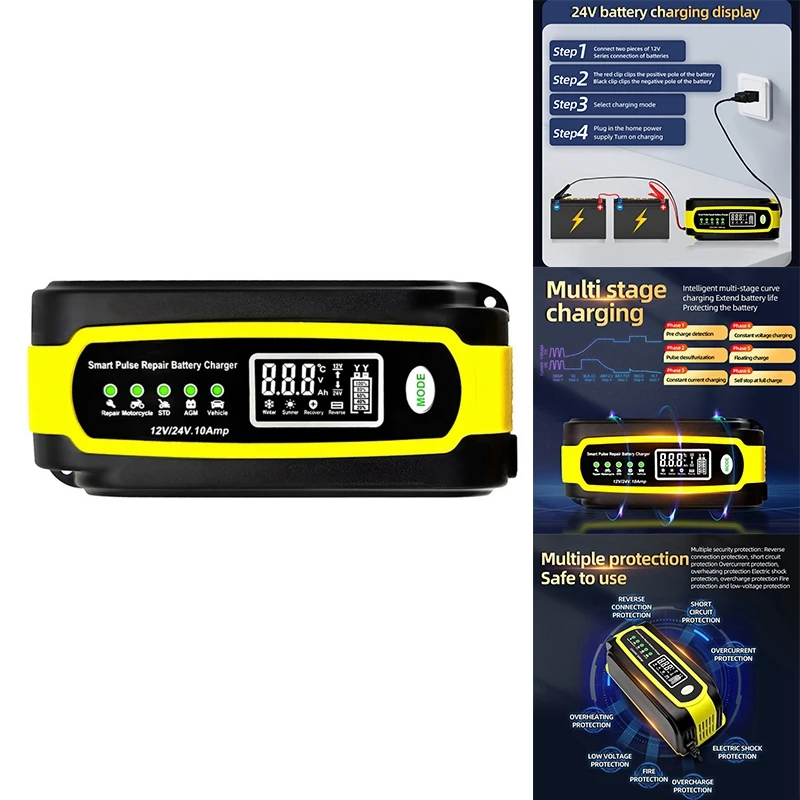 12V/10A 24V/5A Car Battery Charger Automatic Smart Pulse Repair Battery Charger Maintainer For Car Motorcycle
12V/10A 24V/5A Car Battery Charger Automatic Smart Pulse Repair Battery Charger Maintainer For Car Motorcycle