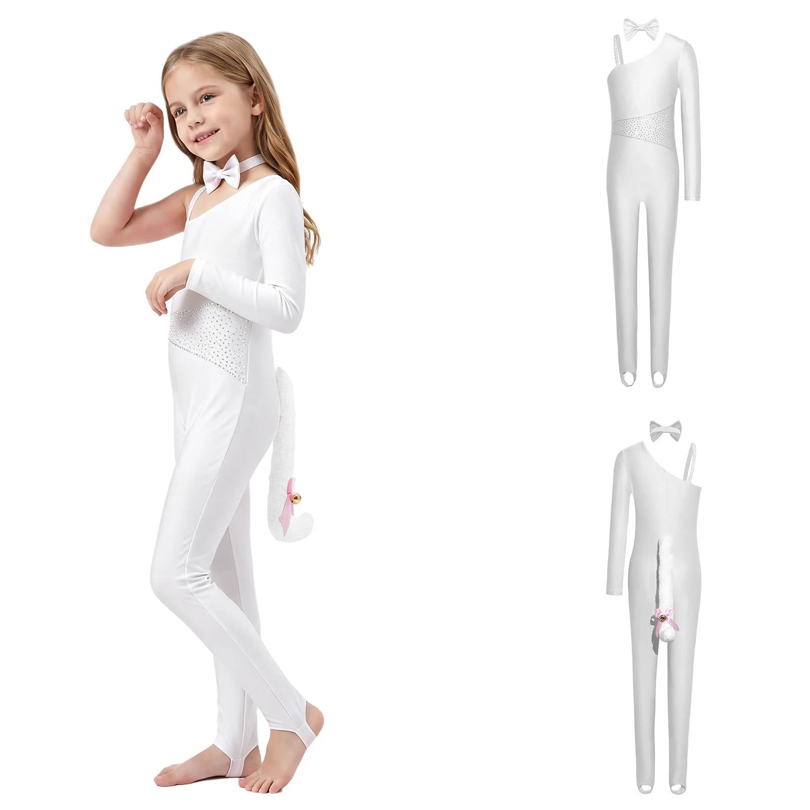 Girls Cat Leotard Cat Cosplay Costumes Rhinestones Seamed with Tail Long Pants Jumpsuit and Bowtie Neckwear for Cosplay Party
Girls Cat Leotard Cat Cosplay Costumes Rhinestones Seamed with Tail Long Pants Jumpsuit and Bowtie Neckwear for Cosplay Party