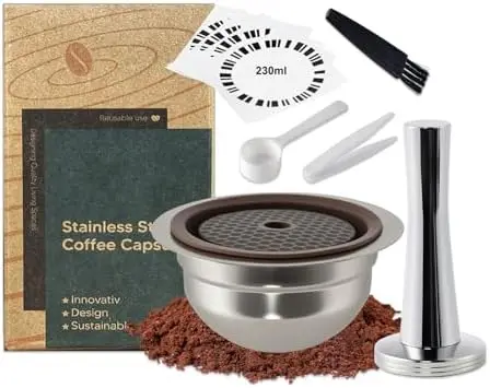 Многоразовая капсула для кофе из нержавеющей стали для Nespresso Vertuo – 230 мл, с силиконовой крышкой и трамплином в комплекте
Многоразовая капсула для кофе из нержавеющей стали для Nespresso Vertuo – 230 мл, с силиконовой крышкой и трамплином в комплекте