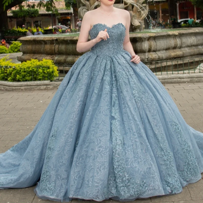 Haze Blue Quinceanera Dresses Off the Shoulder Glitter Crystal Decal Long tail Bow Vestidoe 15 Quinceanera Customize
Haze Blue Quinceanera Dresses Off the Shoulder Glitter Crystal Decal Long tail Bow Vestidoe 15 Quinceanera Customize