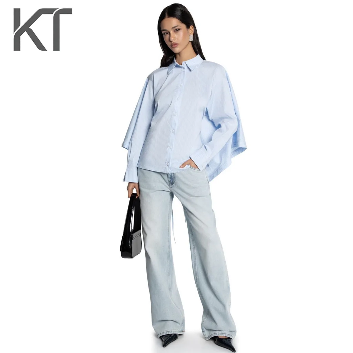 Fashion Streetwear Backless Button Down Shirt for Women Light Blue Striped Cape Sleeve Lace Up Back Cut Out Daily Party Blouses
Fashion Streetwear Backless Button Down Shirt for Women Light Blue Striped Cape Sleeve Lace Up Back Cut Out Daily Party Blouses