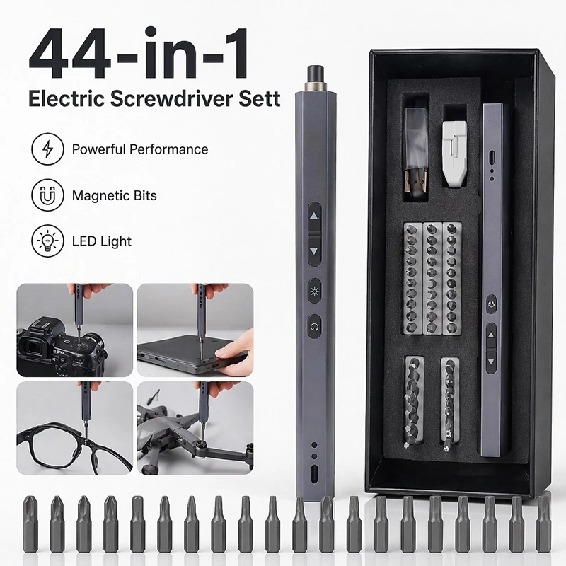 LED Light Precision Pen-Style Electric Screwdriver Set 44-in-1 Rechargeable Cordless with Tool for Phone Computer Watch Repair
LED Light Precision Pen-Style Electric Screwdriver Set 44-in-1 Rechargeable Cordless with Tool for Phone Computer Watch Repair