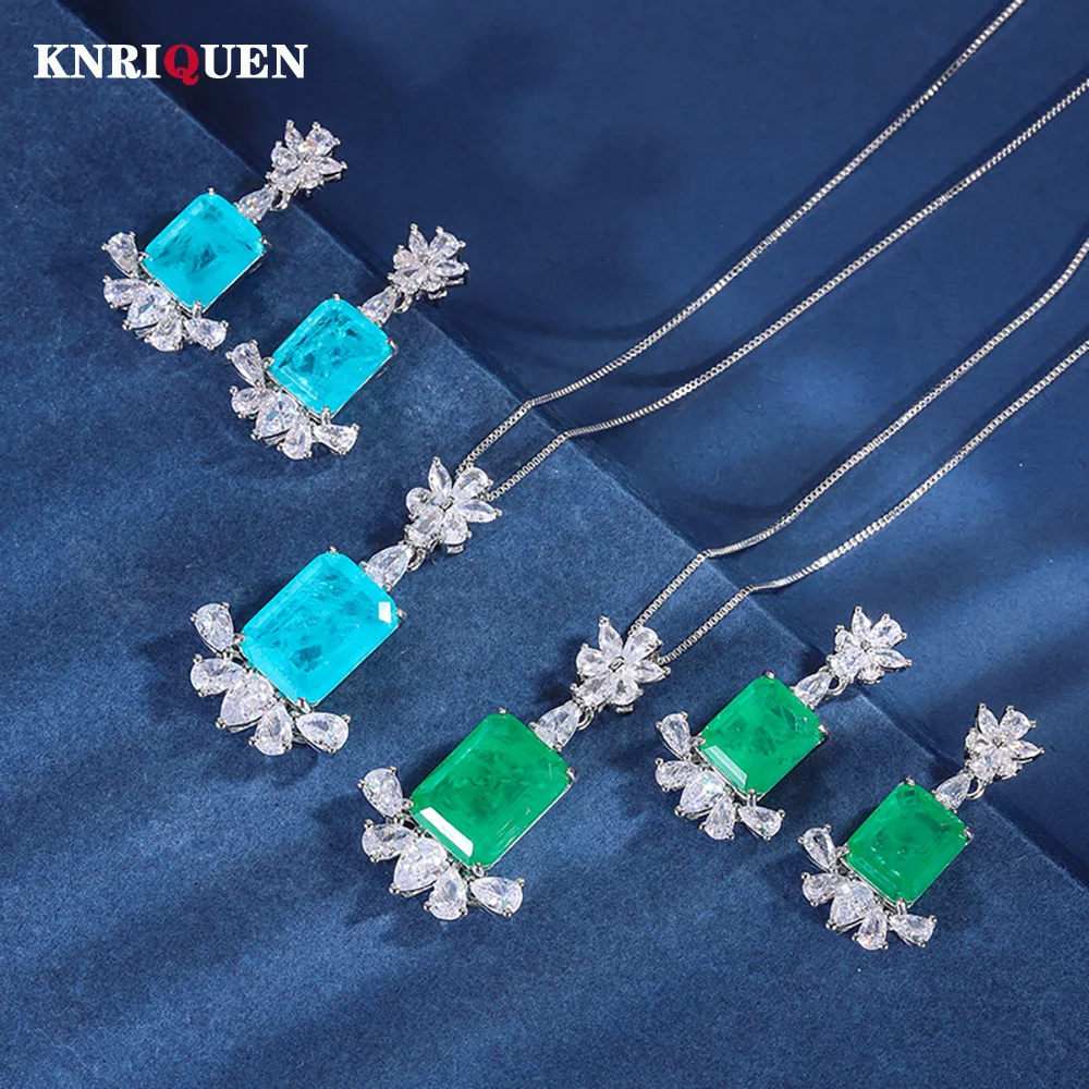 2023 Trend Paraiba Tourmaline Emerald Pendant Necklace Drop Earrings for Women Lab Diamond Party Fine Jewelry Sets Birthday Gift
2023 Trend Paraiba Tourmaline Emerald Pendant Necklace Drop Earrings for Women Lab Diamond Party Fine Jewelry Sets Birthday Gift