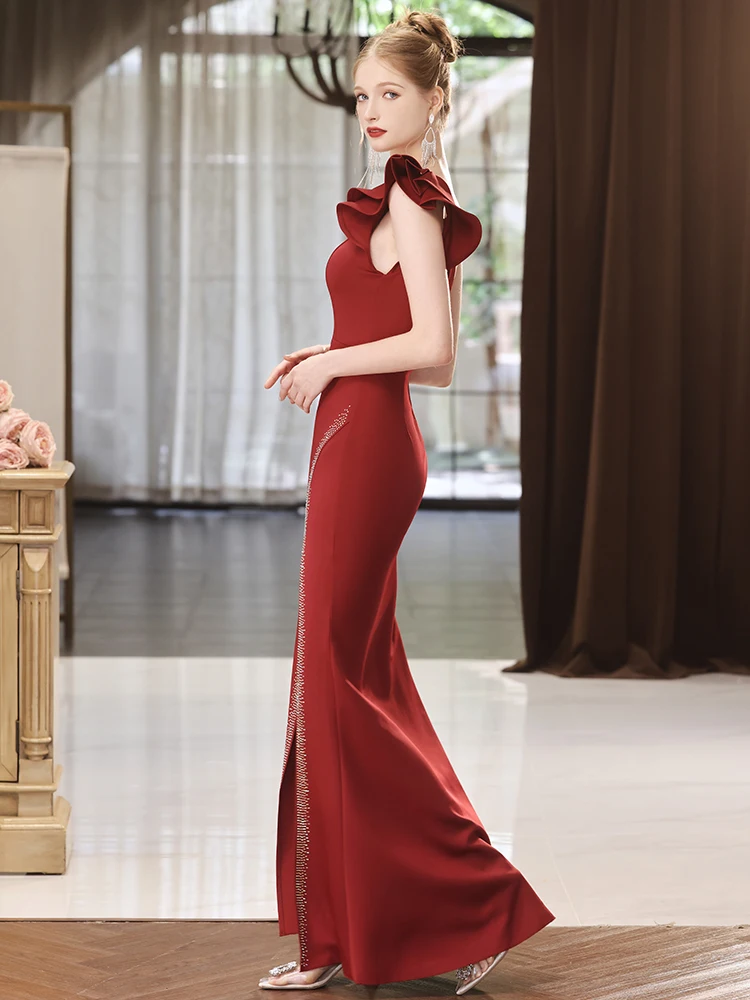 Elegant Red Evening Gown with Fish Tail Single Shoulder for Wedding Hostess Ceremony Sexy Long Dress for Party Performance
Elegant Red Evening Gown with Fish Tail Single Shoulder for Wedding Hostess Ceremony Sexy Long Dress for Party Performance