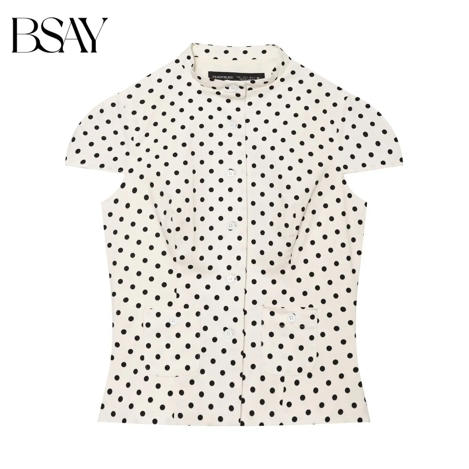 BSAY 2026 Summer Women's Polka Dot Stand Collar Shirt Cap Sleeve Slim Fit Single-Breasted Casual Commuter Blouse With Pockets
BSAY 2026 Summer Women's Polka Dot Stand Collar Shirt Cap Sleeve Slim Fit Single-Breasted Casual Commuter Blouse With Pockets