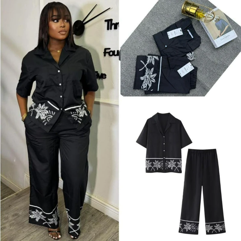Женские комплекты брюк, рубашки из двух предметов с принтом, рубашка с отложным воротником на пуговицах и длинными рукавами, прямые брюки с карманами, повседневная элегантная рубашка 2025
Женские комплекты брюк, рубашки из двух предметов с принтом, рубашка с отложным воротником на пуговицах и длинными рукавами, прямые брюки с карманами, повседневная элегантная рубашка 2025
