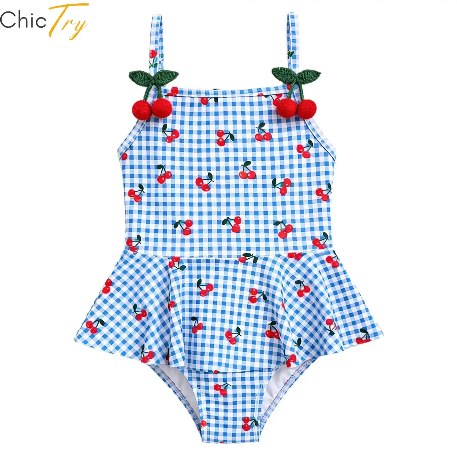 Girls One Piece Swimsuit Sleeveless Spaghetti Straps Plaid Pattern Skirted Bathing Suit with 3d Cherries Swimming Pool Fun
Girls One Piece Swimsuit Sleeveless Spaghetti Straps Plaid Pattern Skirted Bathing Suit with 3d Cherries Swimming Pool Fun