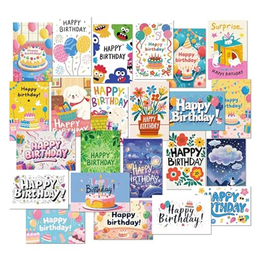 24 Pack Birthday Cards, Envelopes, and Stickers 4x6 Inch Happy Birthday Blank Cards Bulk for Family,,Friends, Work, and Office
24 Pack Birthday Cards, Envelopes, and Stickers 4x6 Inch Happy Birthday Blank Cards Bulk for Family,,Friends, Work, and Office