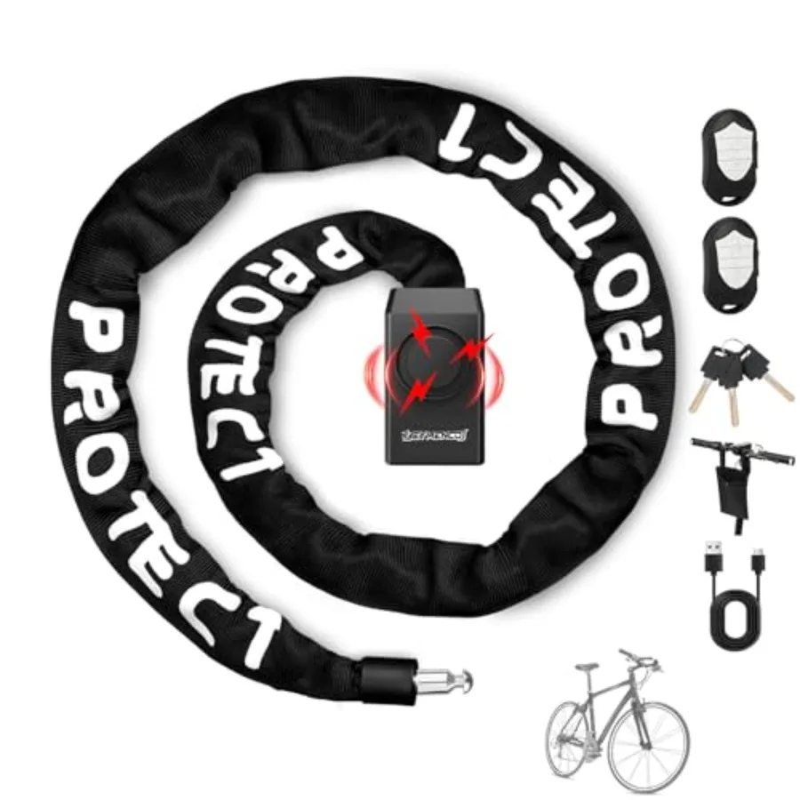 4Ft Bike Lock with Alarm - 8mm Heavy Duty Bike Chain, 110dB Anti-Theft Alarm, Rechargeable and Waterproof with 2 Remote Control
4Ft Bike Lock with Alarm - 8mm Heavy Duty Bike Chain, 110dB Anti-Theft Alarm, Rechargeable and Waterproof with 2 Remote Control