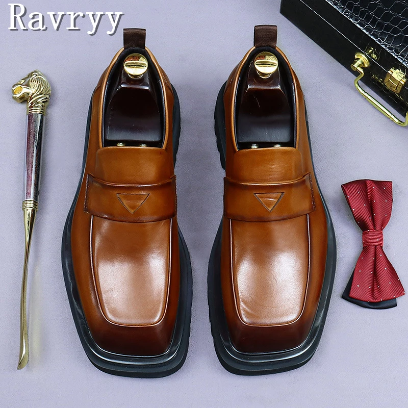 Men British Style Business Suit Leather Shoes Square Toe Thick Sole Slip On Loafers Male Wedding Party Formal Cowhide Shoes
Men British Style Business Suit Leather Shoes Square Toe Thick Sole Slip On Loafers Male Wedding Party Formal Cowhide Shoes