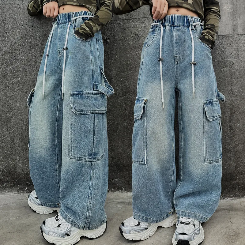 Cargo Jeans for Girl Spring Fall Loose Casual Elastic Waist Teen Child Wide Leg Drawstring Denim Pants Streetwear Kids Trousers
Cargo Jeans for Girl Spring Fall Loose Casual Elastic Waist Teen Child Wide Leg Drawstring Denim Pants Streetwear Kids Trousers