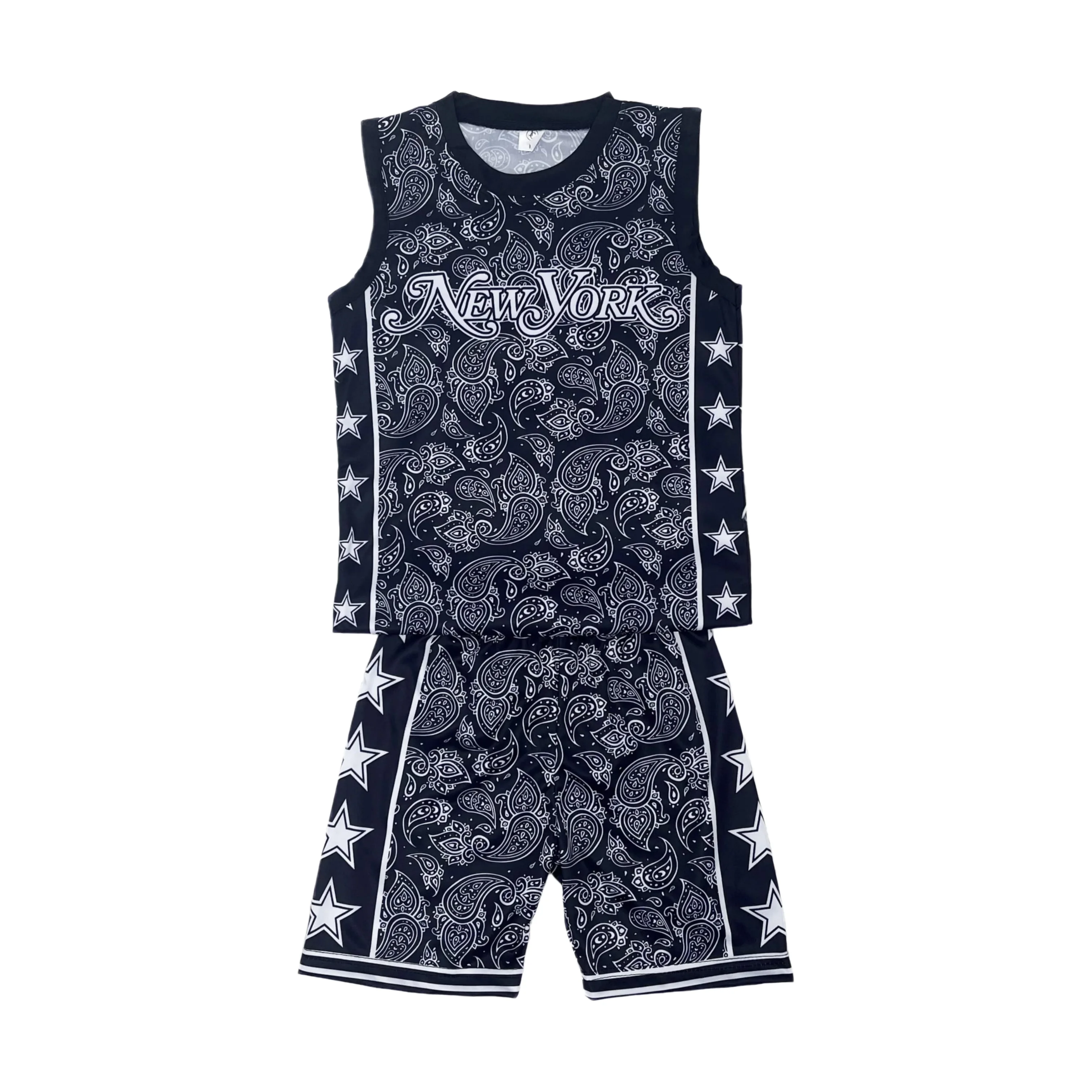American Street Style Men's Retro Sportswear New York Paisley Pattern Summer Basketball Jersey & Shorts Breathable Dry Fit Set
American Street Style Men's Retro Sportswear New York Paisley Pattern Summer Basketball Jersey & Shorts Breathable Dry Fit Set