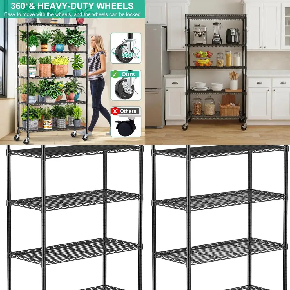 Adjustable 5-Tier Rolling Wire Shelving Rack for Kitchen, Garage, Pantry and, Closet Storage (14D x 36W x 75H)
Adjustable 5-Tier Rolling Wire Shelving Rack for Kitchen, Garage, Pantry and, Closet Storage (14D x 36W x 75H)