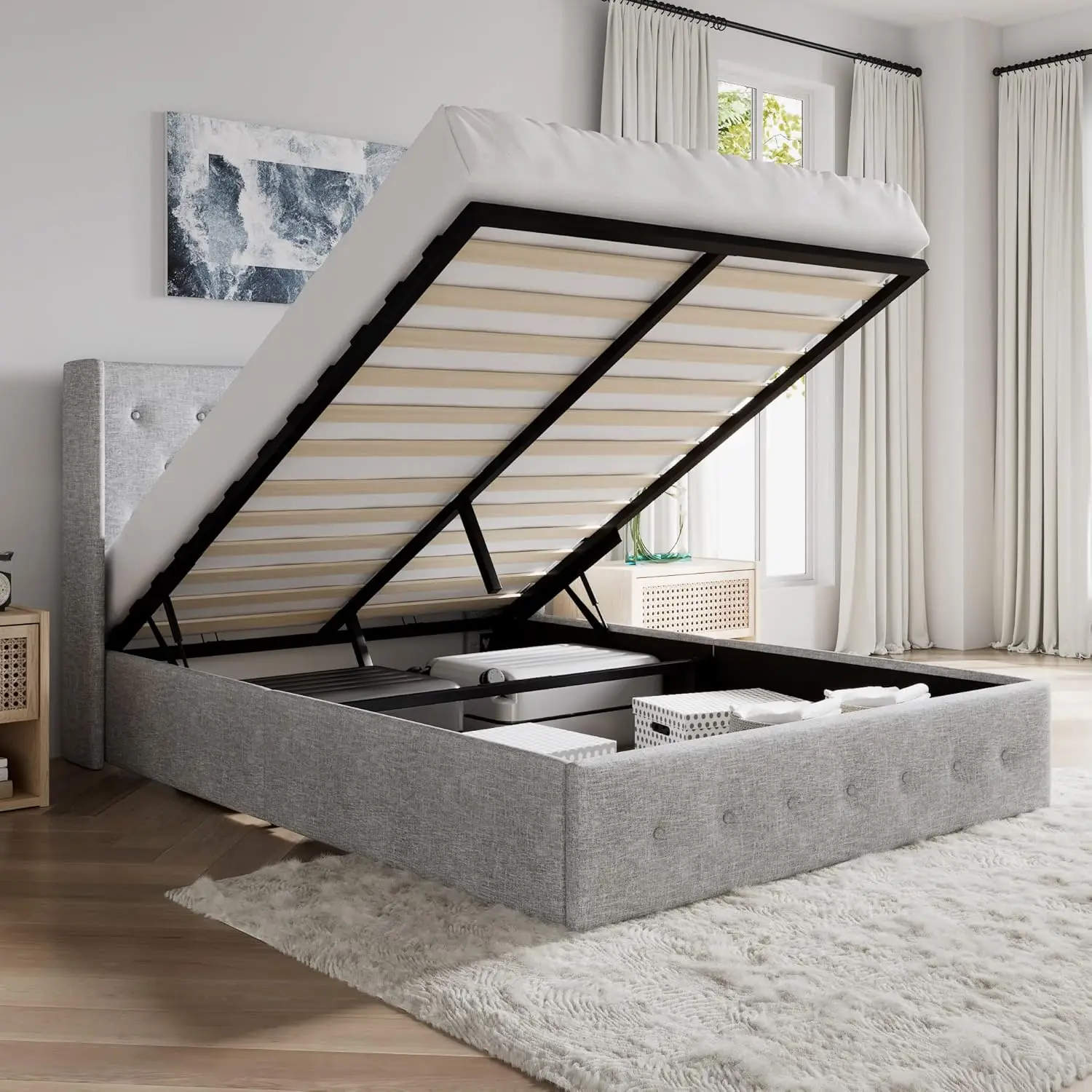 Full Size Lift Up Storage Bed/Button Tufted Wingba Headboard/Hydraulic Storage/Upholstered Platform Bed Frame/No Box Spring
Full Size Lift Up Storage Bed/Button Tufted Wingba Headboard/Hydraulic Storage/Upholstered Platform Bed Frame/No Box Spring