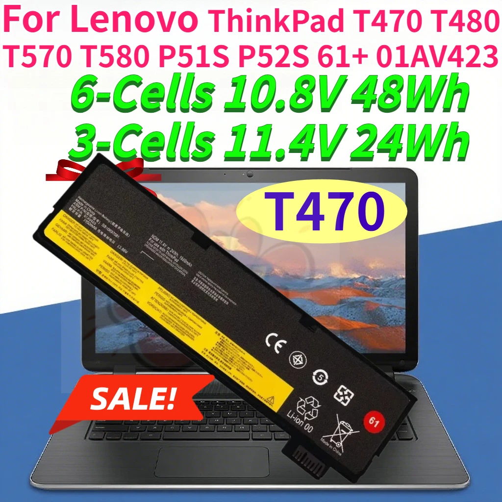 Brand New 24Wh 48Wh 11.4V T470 Laptop Battery for Lenovo ThinkPad T470 T480 T570 T580 P51S P52S 61+ 01AV423 Compatible Batteries
Brand New 24Wh 48Wh 11.4V T470 Laptop Battery for Lenovo ThinkPad T470 T480 T570 T580 P51S P52S 61+ 01AV423 Compatible Batteries