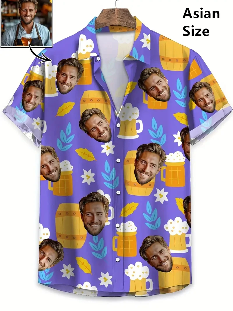 Face Photo Beer Shirts For Men Clothing Custom 3D Print Hawaii Beach Shirt Y2k Top 90s Vintage Clothes Lapel Short Sleeve Blouse
Face Photo Beer Shirts For Men Clothing Custom 3D Print Hawaii Beach Shirt Y2k Top 90s Vintage Clothes Lapel Short Sleeve Blouse