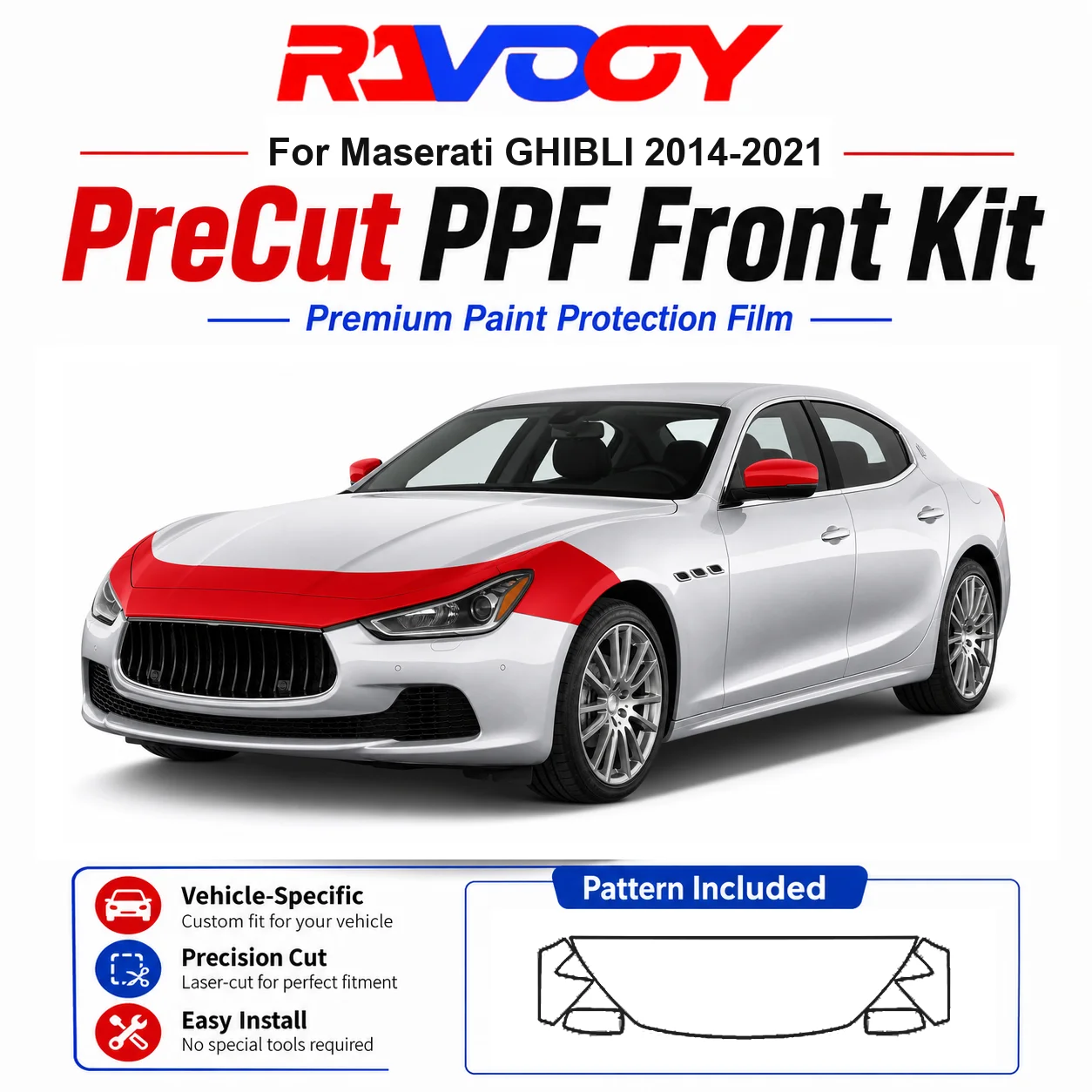 8.5mil TPU Precut PPF Kit For Maserati GHIBLI 2014-2021 - Hood, Fenders & Mirror Set - Self-Healing Clear Bra Film
8.5mil TPU Precut PPF Kit For Maserati GHIBLI 2014-2021 - Hood, Fenders & Mirror Set - Self-Healing Clear Bra Film
