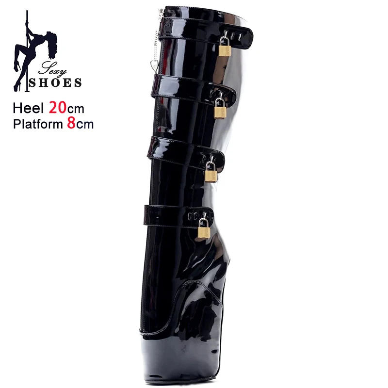 Size 46 Ballet Boots Women 20CM Super High Hoof Heelless Platform Shoes Sexy Wedge Heel Lockable Fetish Knee High SM Slave Boots
Size 46 Ballet Boots Women 20CM Super High Hoof Heelless Platform Shoes Sexy Wedge Heel Lockable Fetish Knee High SM Slave Boots