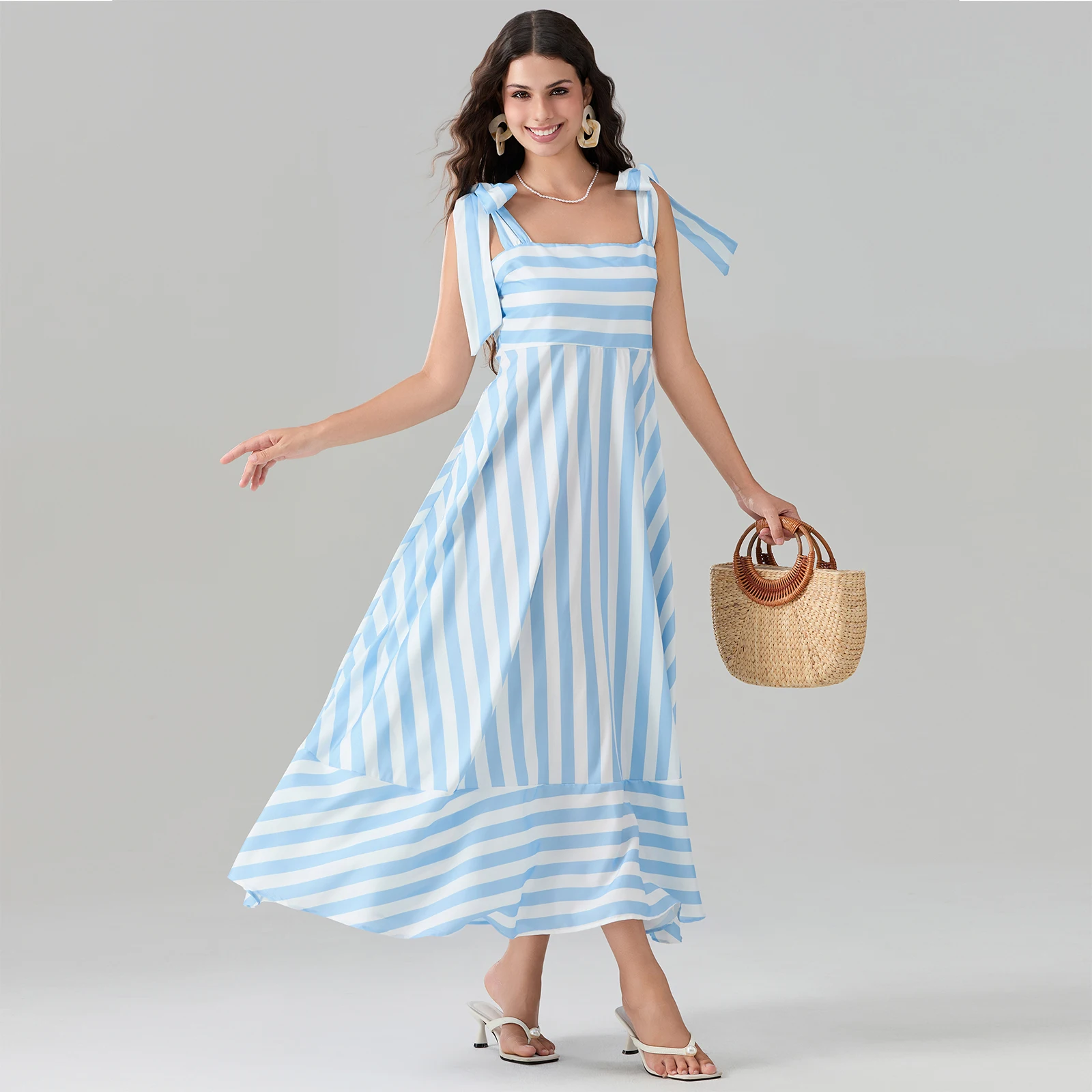 Combhasaki Women's Elegant Y2K Striped Square Neck Sleeveless Tie-Up Wide Spaghetti Straps Ruffled Swing Tank A-Line Long Dress
Combhasaki Women's Elegant Y2K Striped Square Neck Sleeveless Tie-Up Wide Spaghetti Straps Ruffled Swing Tank A-Line Long Dress