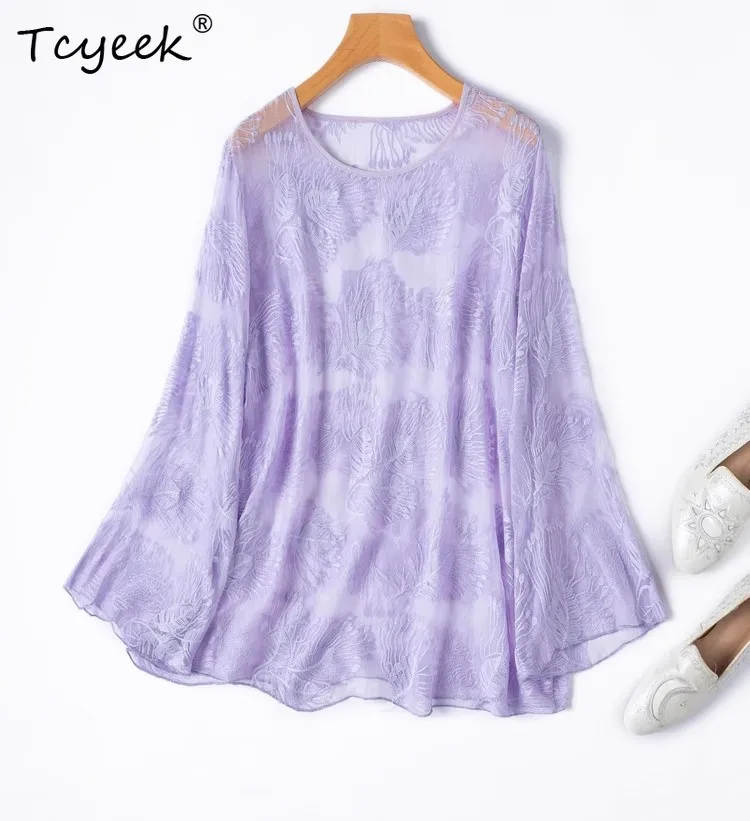 Tcyeek Summer 100% Mulberry Silk Shirt,Women Embroidery O-Neck Loose Semi Perspective Sun Protective Clothing,New 2025T55743JF
Tcyeek Summer 100% Mulberry Silk Shirt,Women Embroidery O-Neck Loose Semi Perspective Sun Protective Clothing,New 2025T55743JF