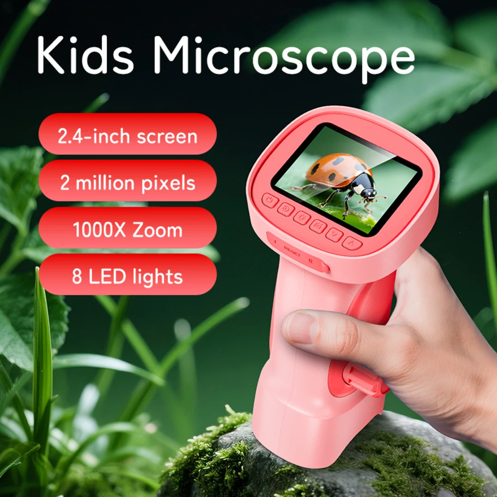 4K Portable Digital Microscope 1000x Magnification With 8 LED Lights 2.4 Inch IPS Screen Handheld Camera For Children Science