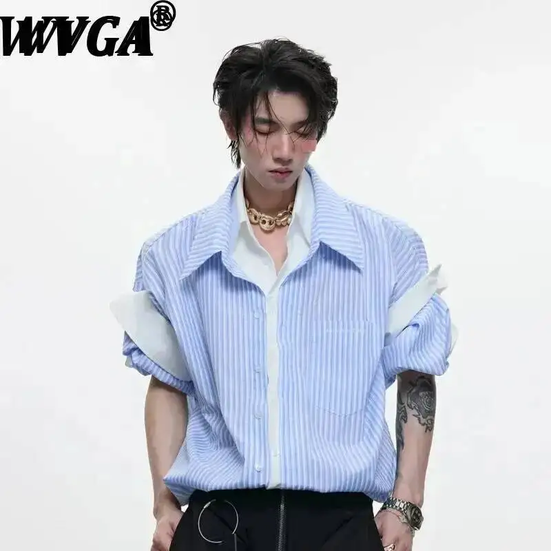 WVGA Spring Autumn New Man High Street Striped Trendy Short Sleeve Shirt Niche Fake Two-Piece Design Chic Casual Tops Ins W9901
WVGA Spring Autumn New Man High Street Striped Trendy Short Sleeve Shirt Niche Fake Two-Piece Design Chic Casual Tops Ins W9901
