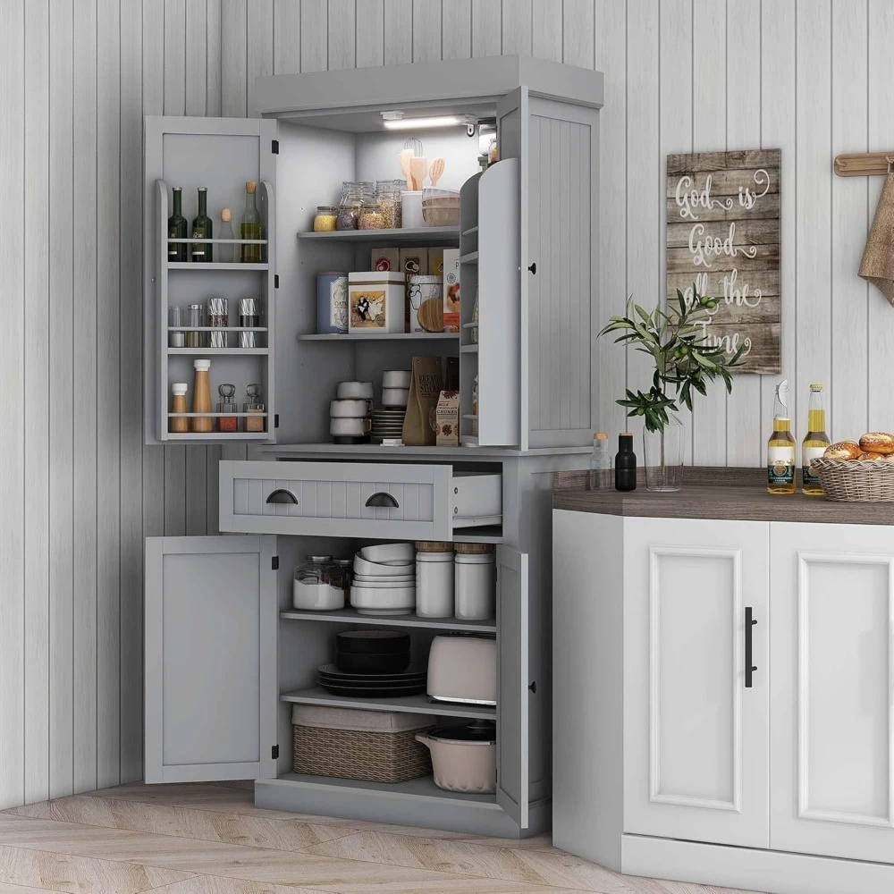 71" Kitchen Pantry Cabinet with LED Motion Sensor Light, Tall Storage Cabinet with 6 Door Shelves, Drawer &, Customized
71" Kitchen Pantry Cabinet with LED Motion Sensor Light, Tall Storage Cabinet with 6 Door Shelves, Drawer &, Customized