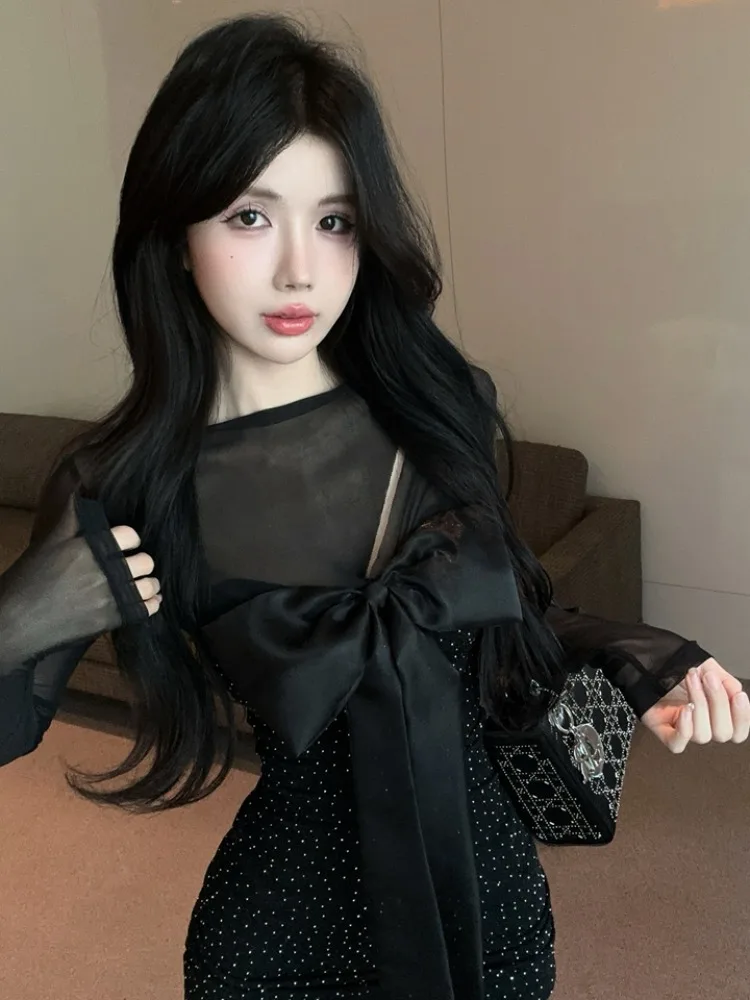 Sexy Short Black Dress with Heavy Embroidery Diamond And Mesh Design Slimming Korean Style Commute High Waist Spring Autumn
Sexy Short Black Dress with Heavy Embroidery Diamond And Mesh Design Slimming Korean Style Commute High Waist Spring Autumn