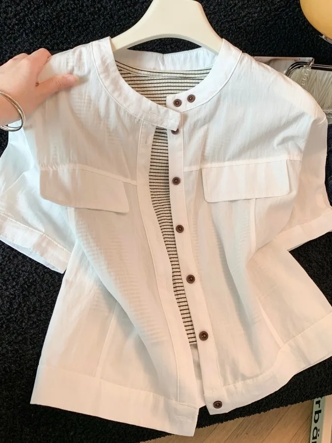 Casual Stripe Two-Piece Set Top Women Summer Lightweight Sleeveless Outerwear Fashionable Short Sleeve Jacket Top
Casual Stripe Two-Piece Set Top Women Summer Lightweight Sleeveless Outerwear Fashionable Short Sleeve Jacket Top